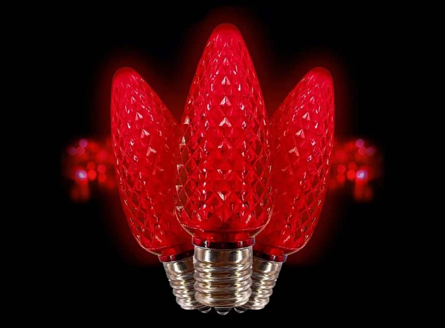 Professional-grade faceted C9 Christmas light bulbs used by Top Tier Lights