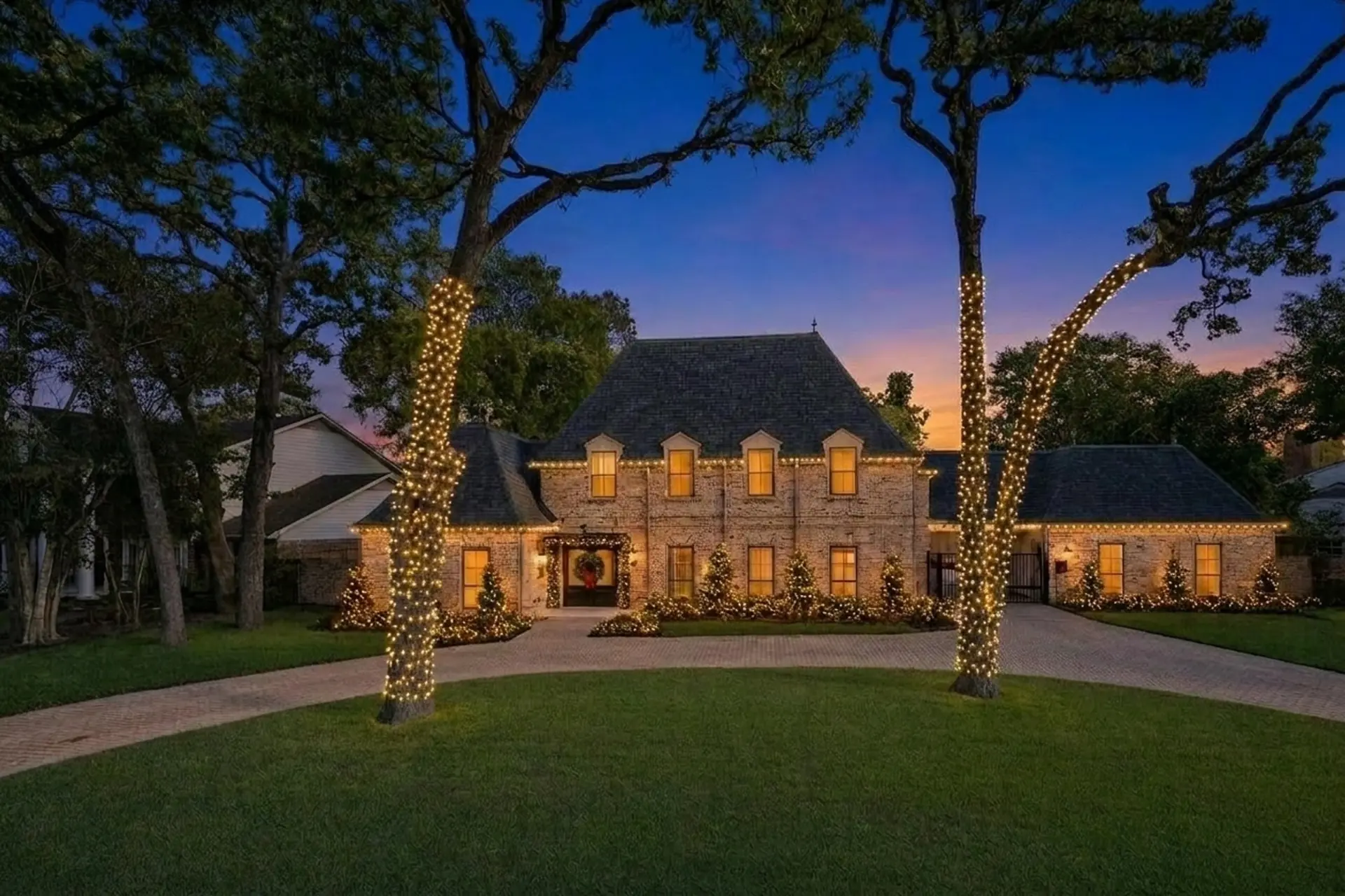 Professional Christmas lights on a home in Tanglewood, Houston