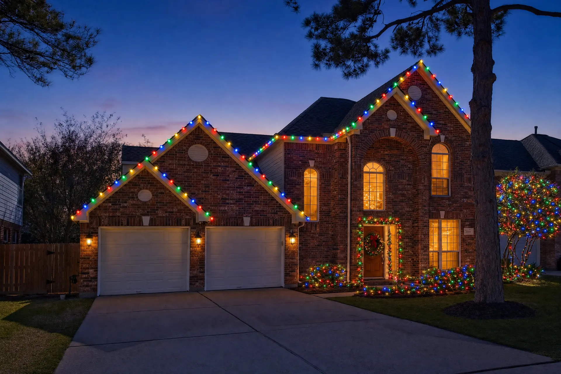Professional Christmas lights on a home in Cinco Ranch, Katy